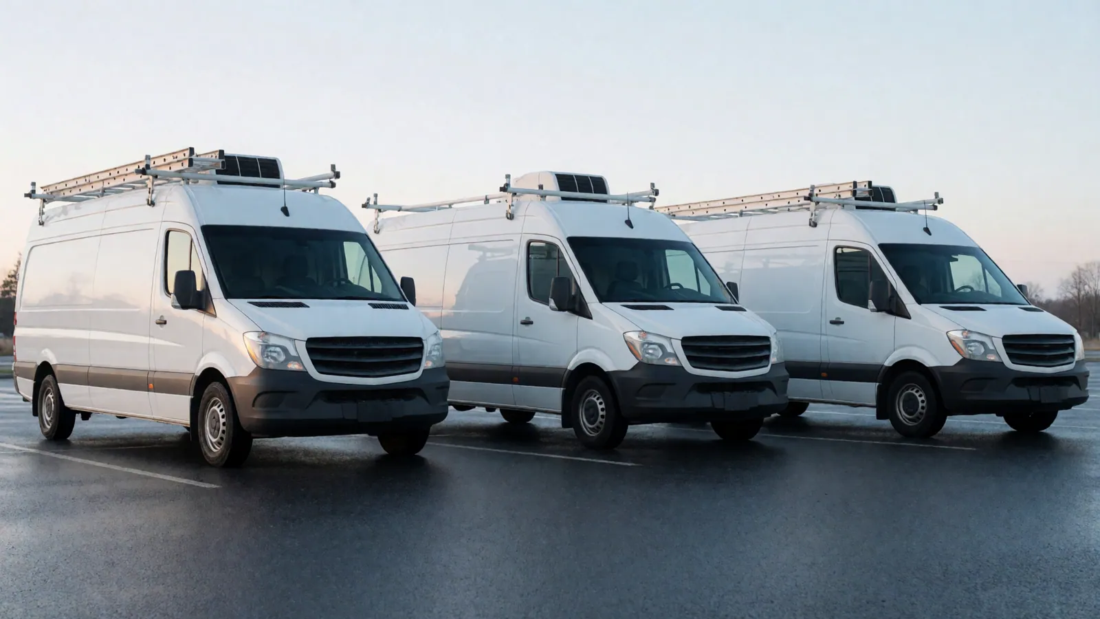 The vans, before the first call of the day